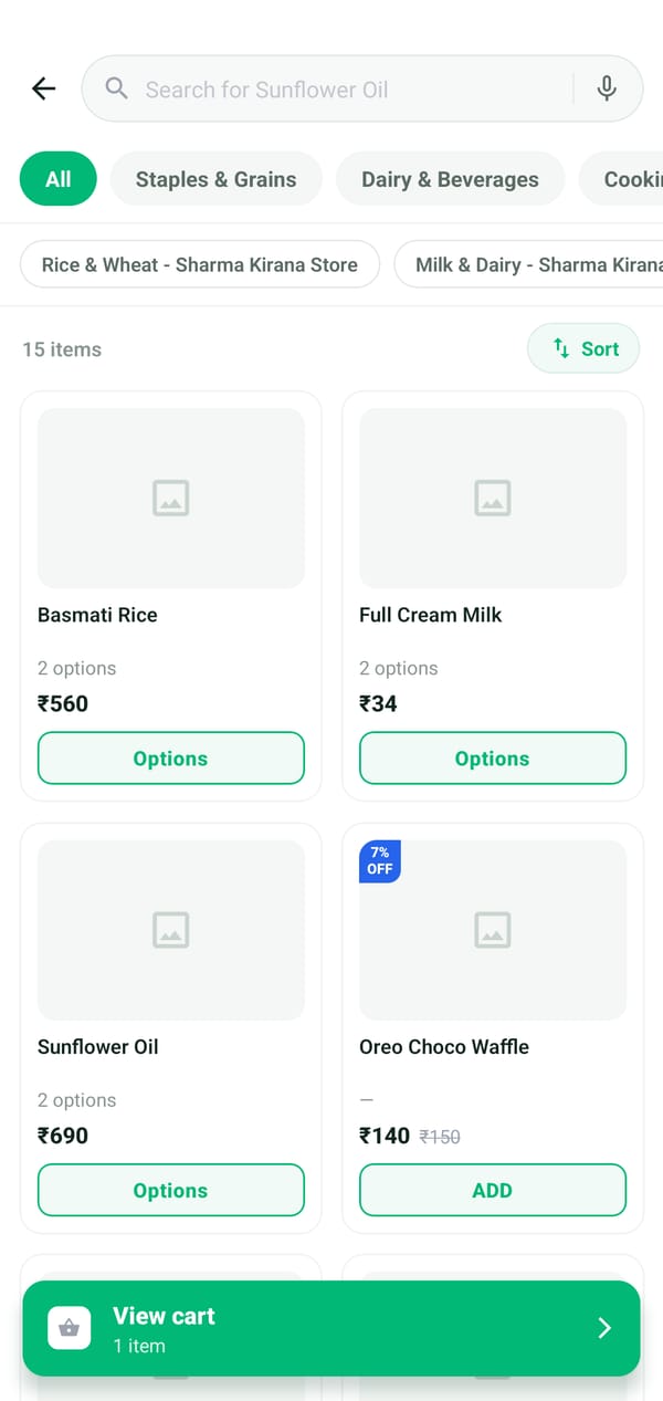 A shop's page in Synckube: category filters and a grid of products with prices, pack options and an Add button.